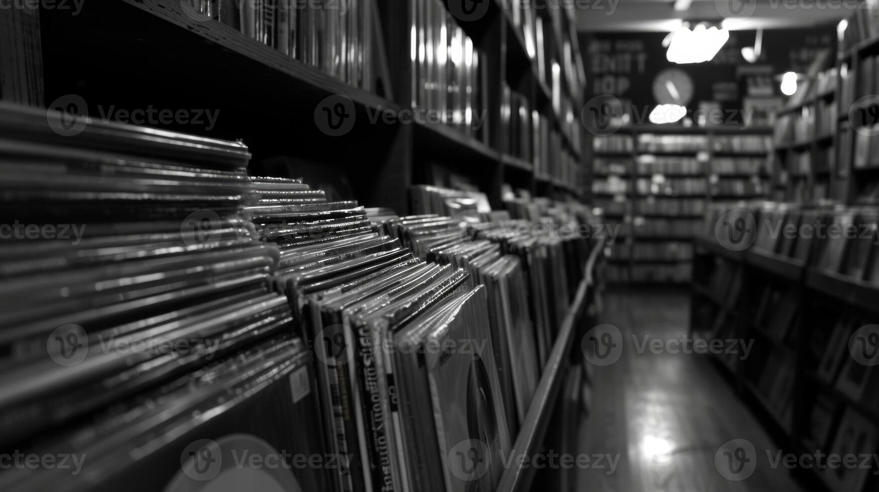 The room is filled with rows and rows of vinyls spanning across all genres from rock to jazz to soul photo