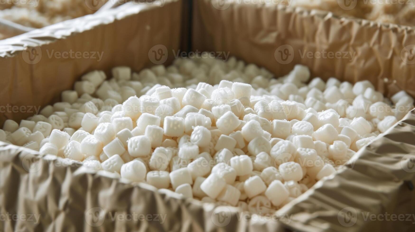 A container of biodegradable packing peanuts a sustainable solution for protecting fragile items during shipping photo