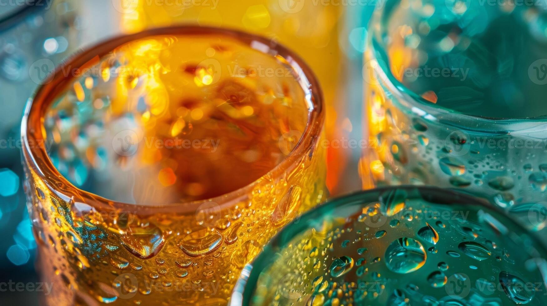A set of handblown glass drinking glasses made from repurposed bottles and showcasing a unique and artistic design photo