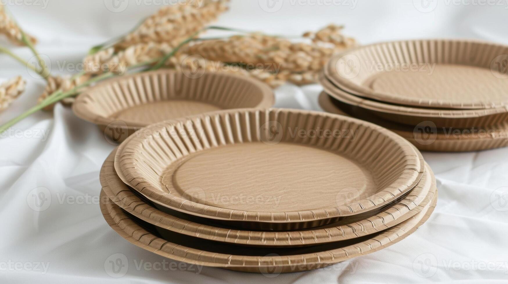 A disposable plate made from sugarcane bagasse with a natural brown color and sy design photo