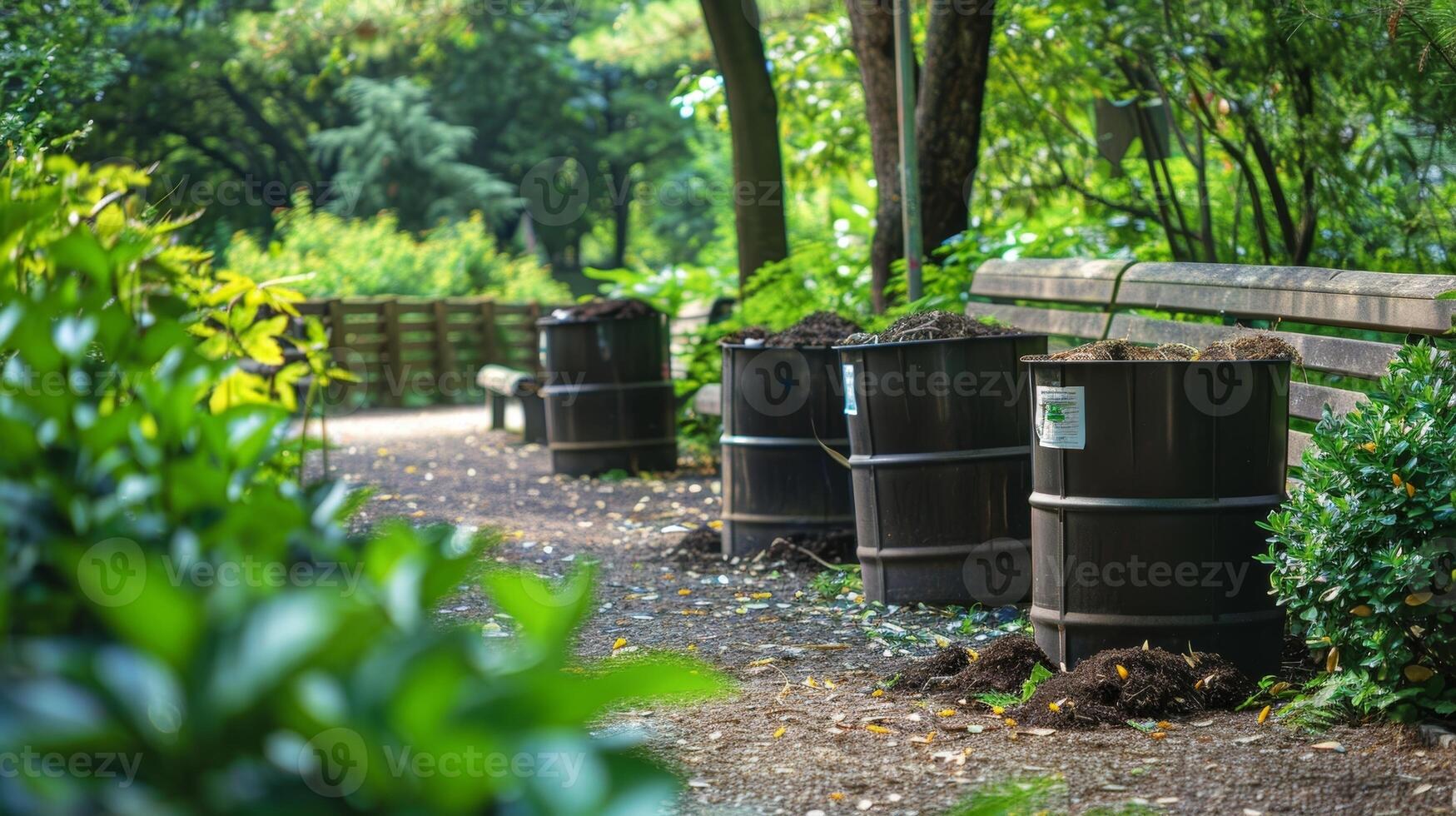 A view of multiple composting s in a public park providing a hygienic and environmentally friendly option for parkgoers photo