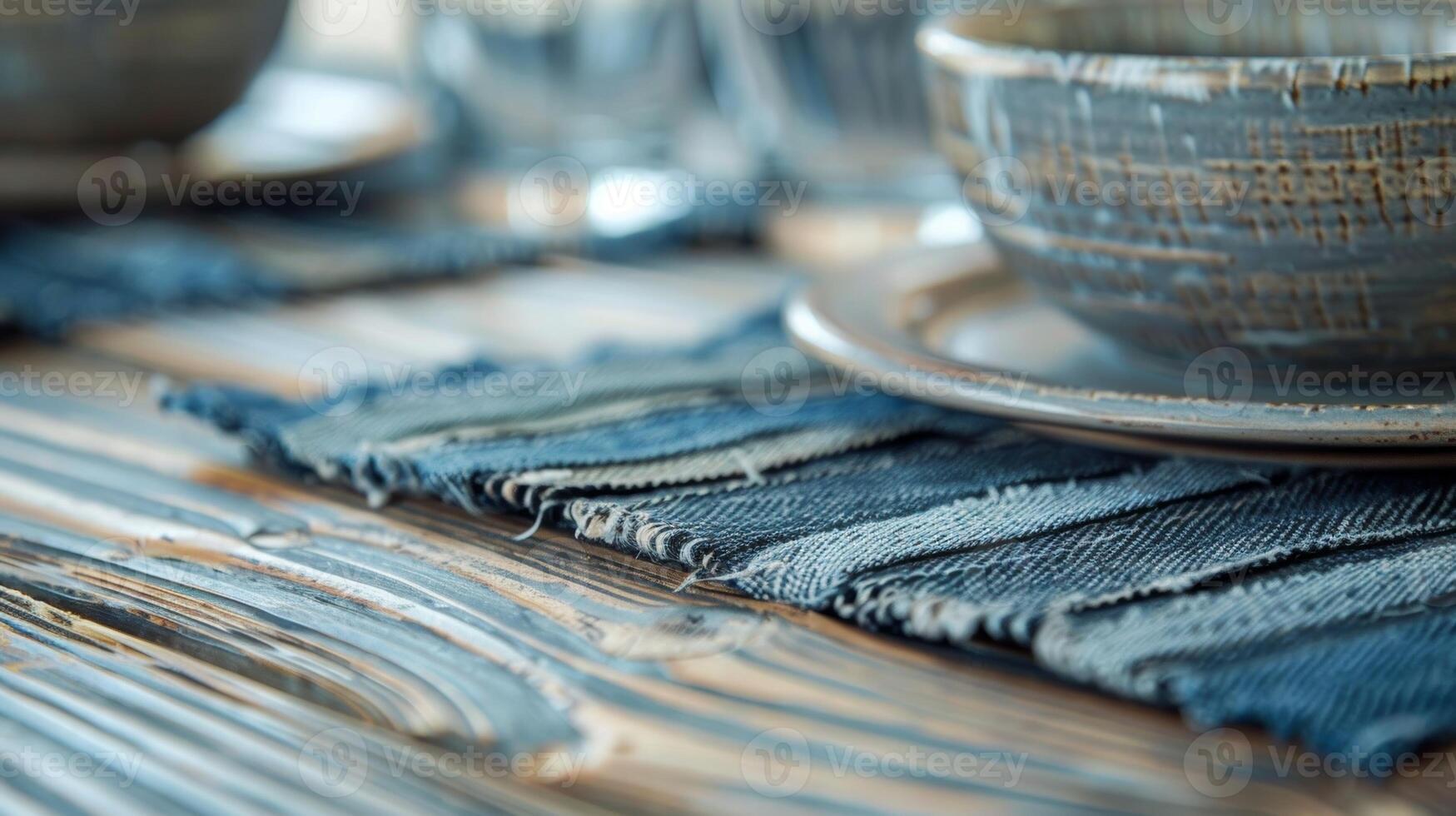 A set of placemats woven from strips of old jeans adding a touch of ecofriendly style to any table setting photo