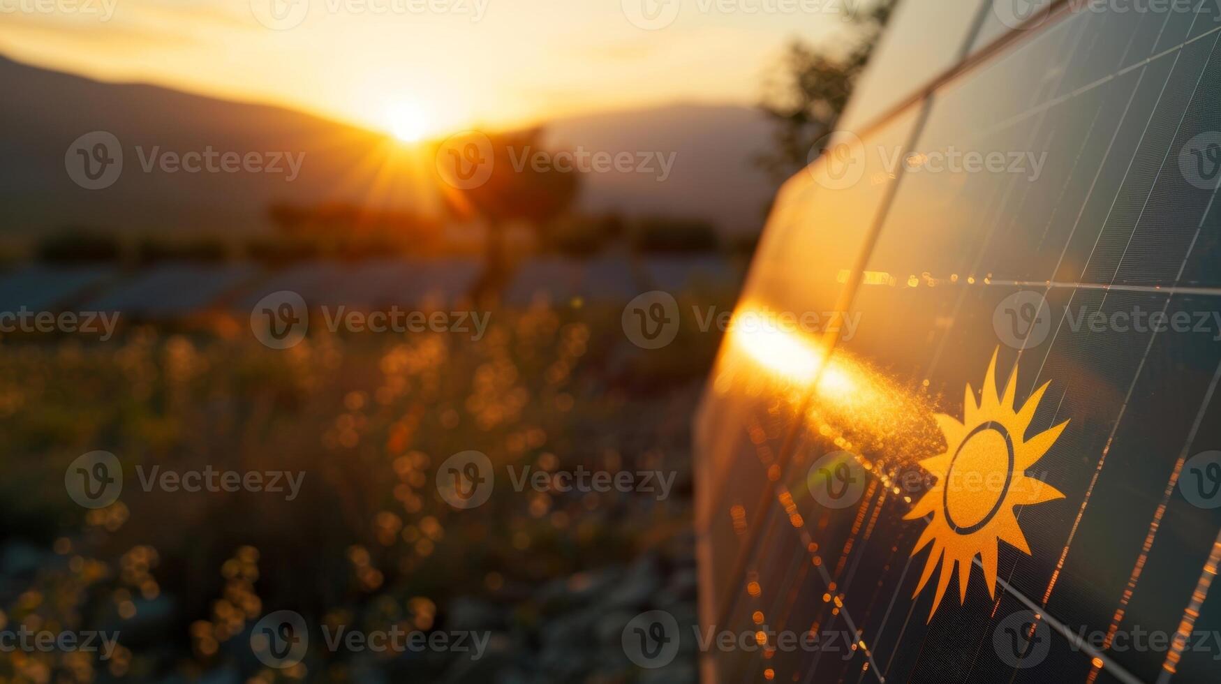 A label with a sun graphic and the words solarpowered showcasing the use of renewable energy in production photo