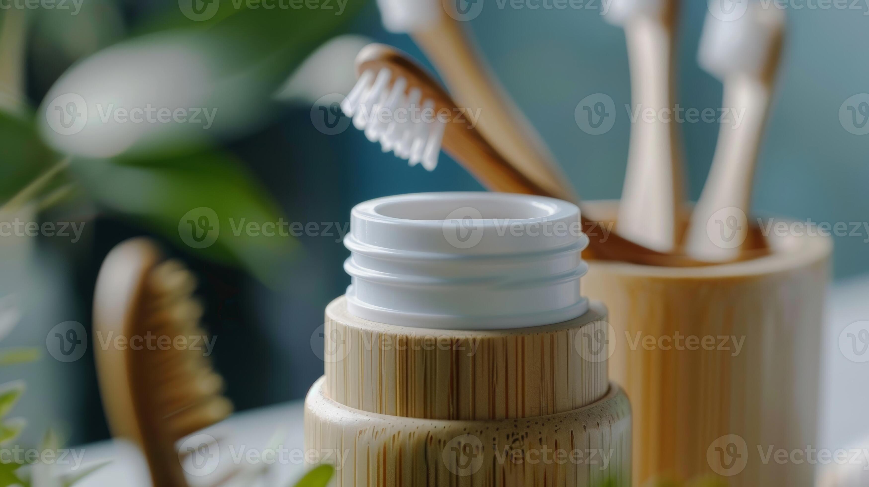 A toothpaste made from natural ingredients and packaged in a bamboo container to complement the