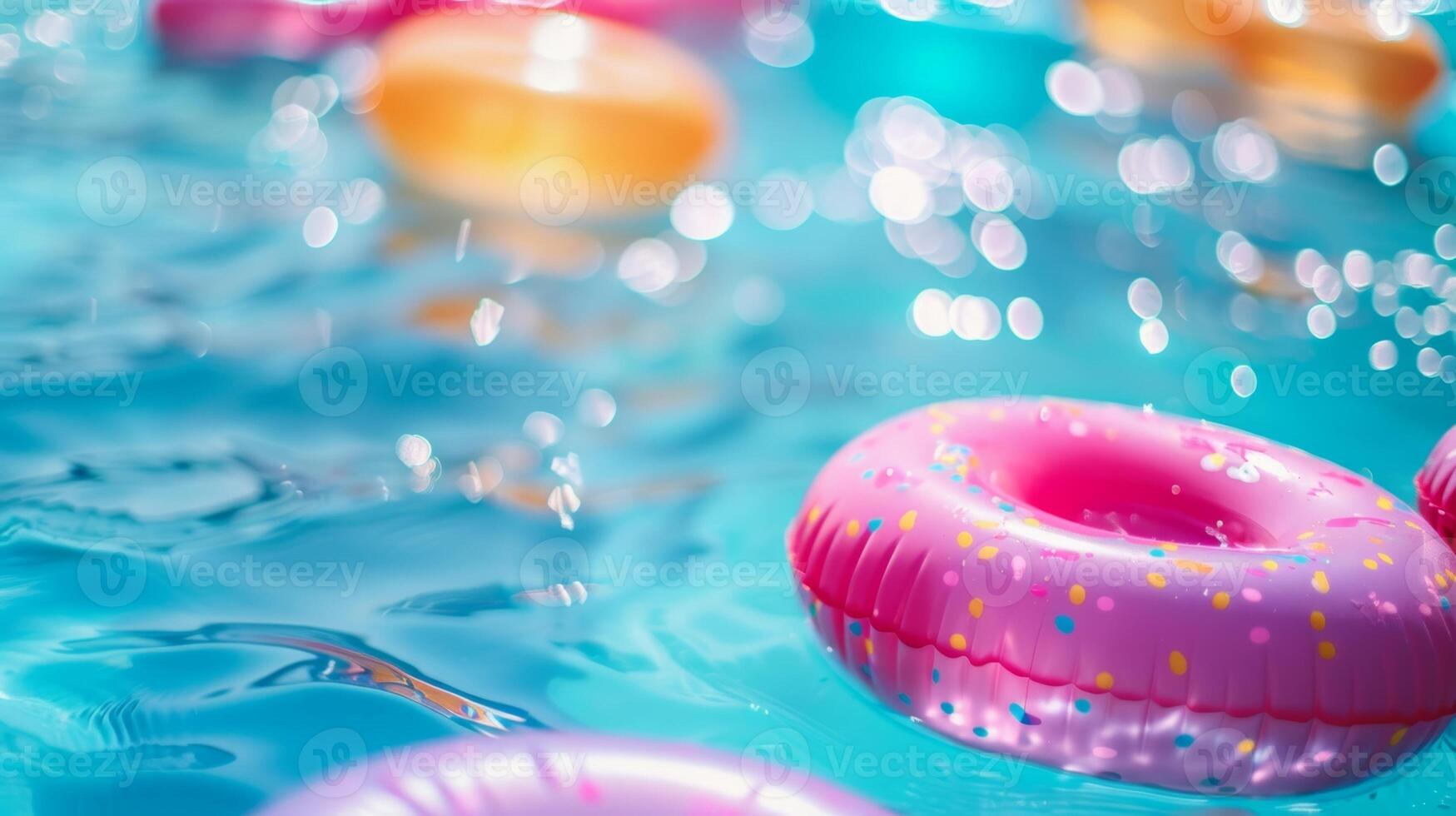 Blurred edges of inflatable pool toys floating aimlessly photo