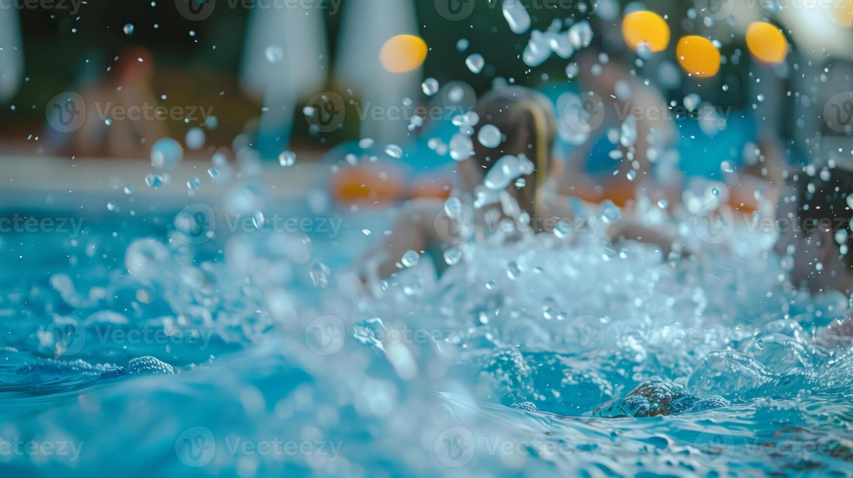 Indistinguishable swimmers splashing and playing in the pool photo