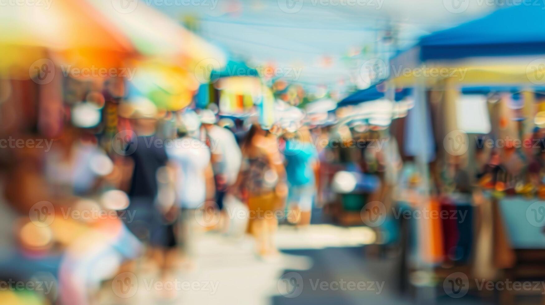Soft focus on the exciting energy of a flea market in full swing photo