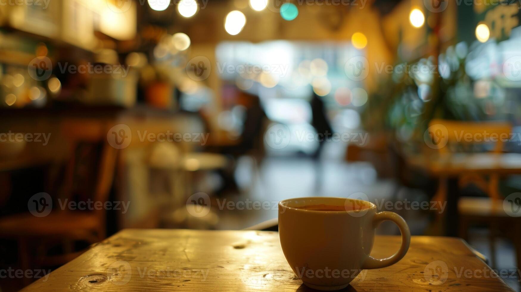 Defocused The clinking of mugs and chatter of customers creates a symphony of sound in the defocused coffee shop photo
