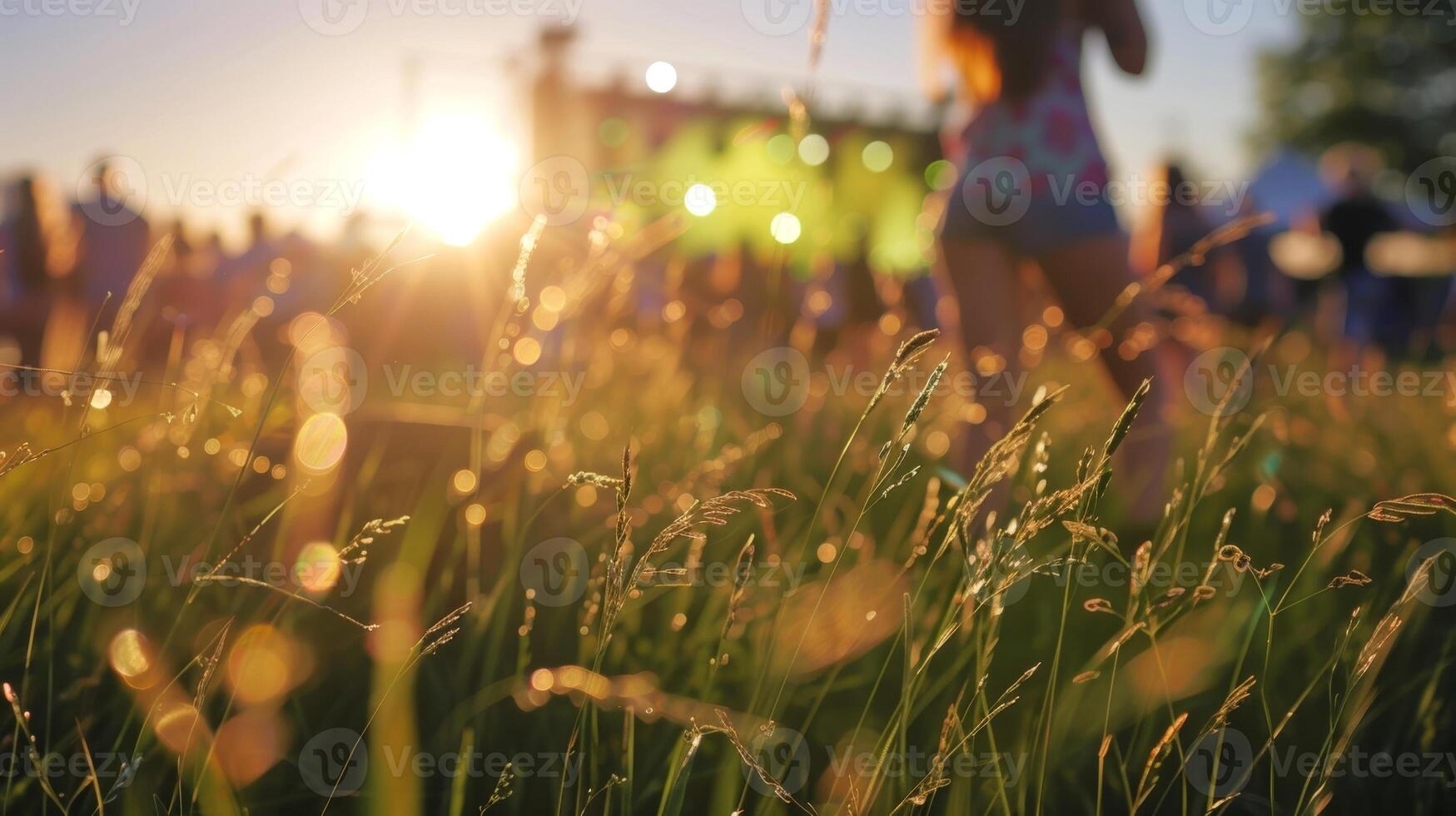 Obscured view of a concertgoer dancing to the beat in a grassy fiel photo