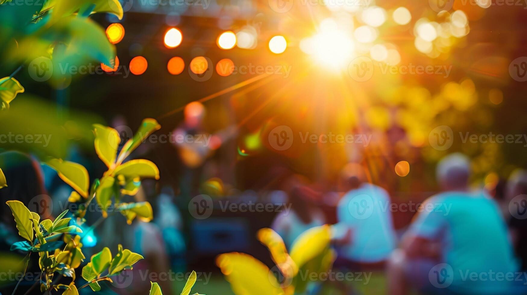 Diffused view of a concert surrounded by the beauty of natures backdrop photo