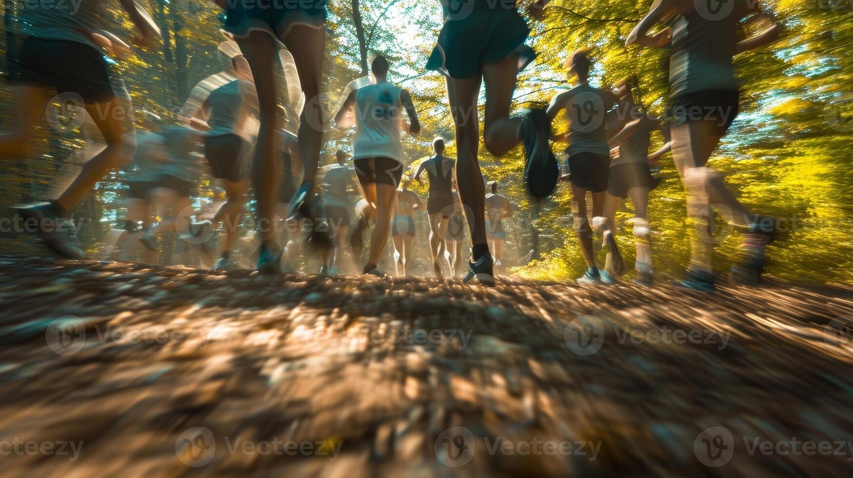 Soft outlines sway back and forth as the runners stretch out their muscles before hitting the trail photo