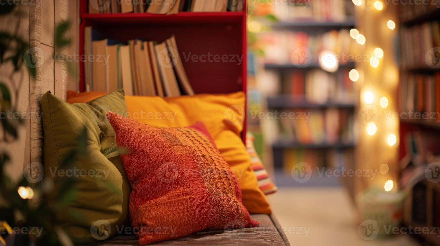 Defocused image of a cozy reading nook tucked in a corner at the Indoor Book Fair photo