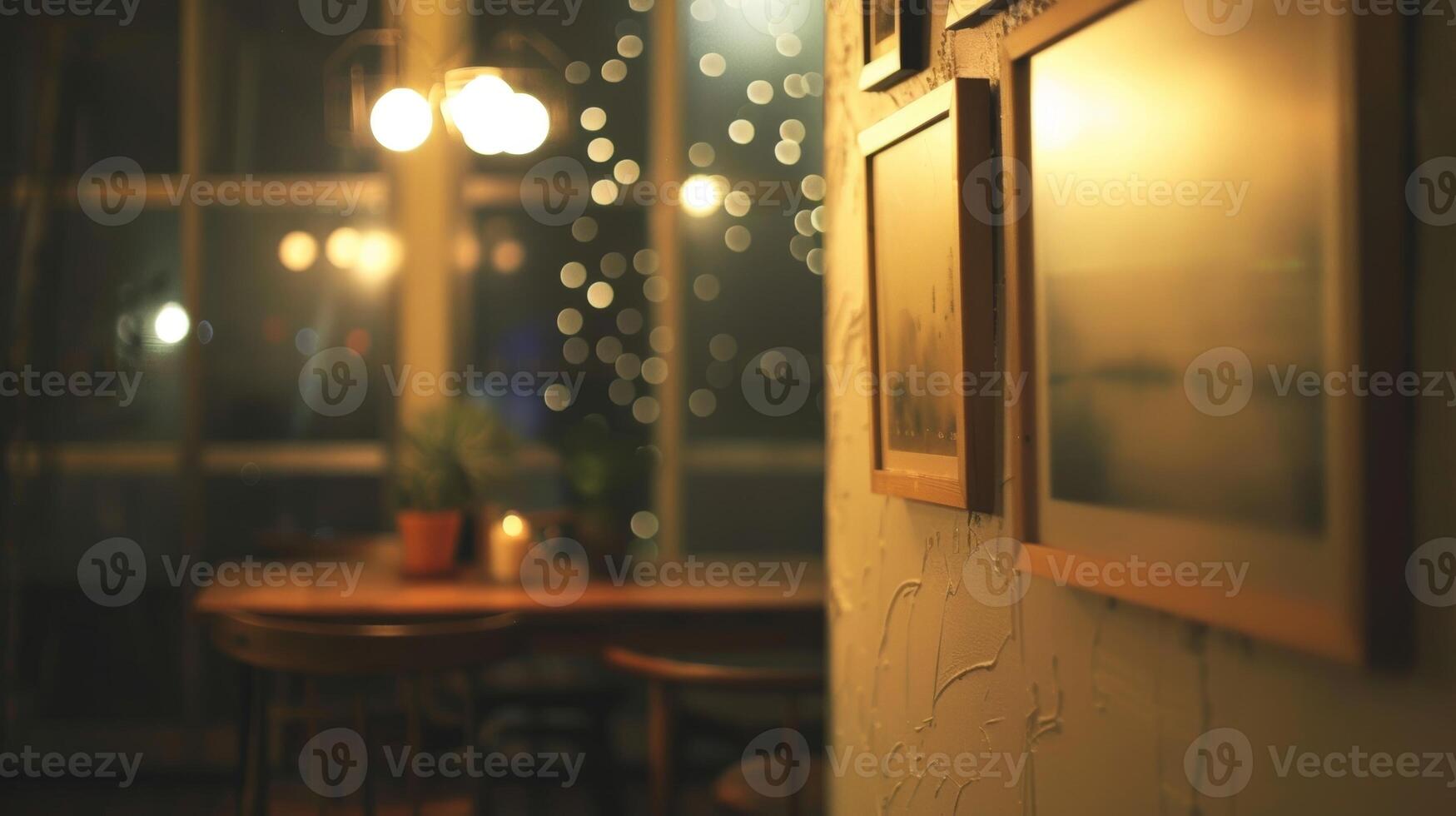 Soft out of focus photographs lining the walls evoking a sense of mystery and wonder photo
