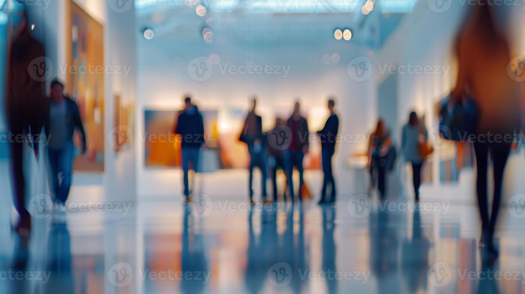 A hazy atmosphere in the indoor exhibit with faint glimpses of spectators admiring the blurry captures photo