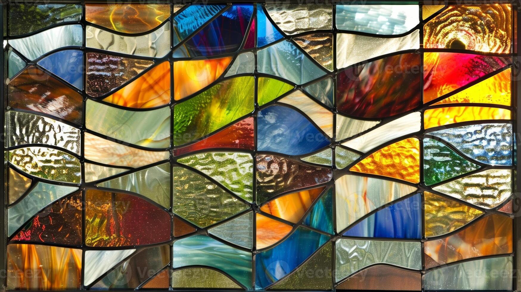 A stunning stained glass window panel skillfully crafted from recycled glass panes bringing a unique and sustainable touch to any room photo
