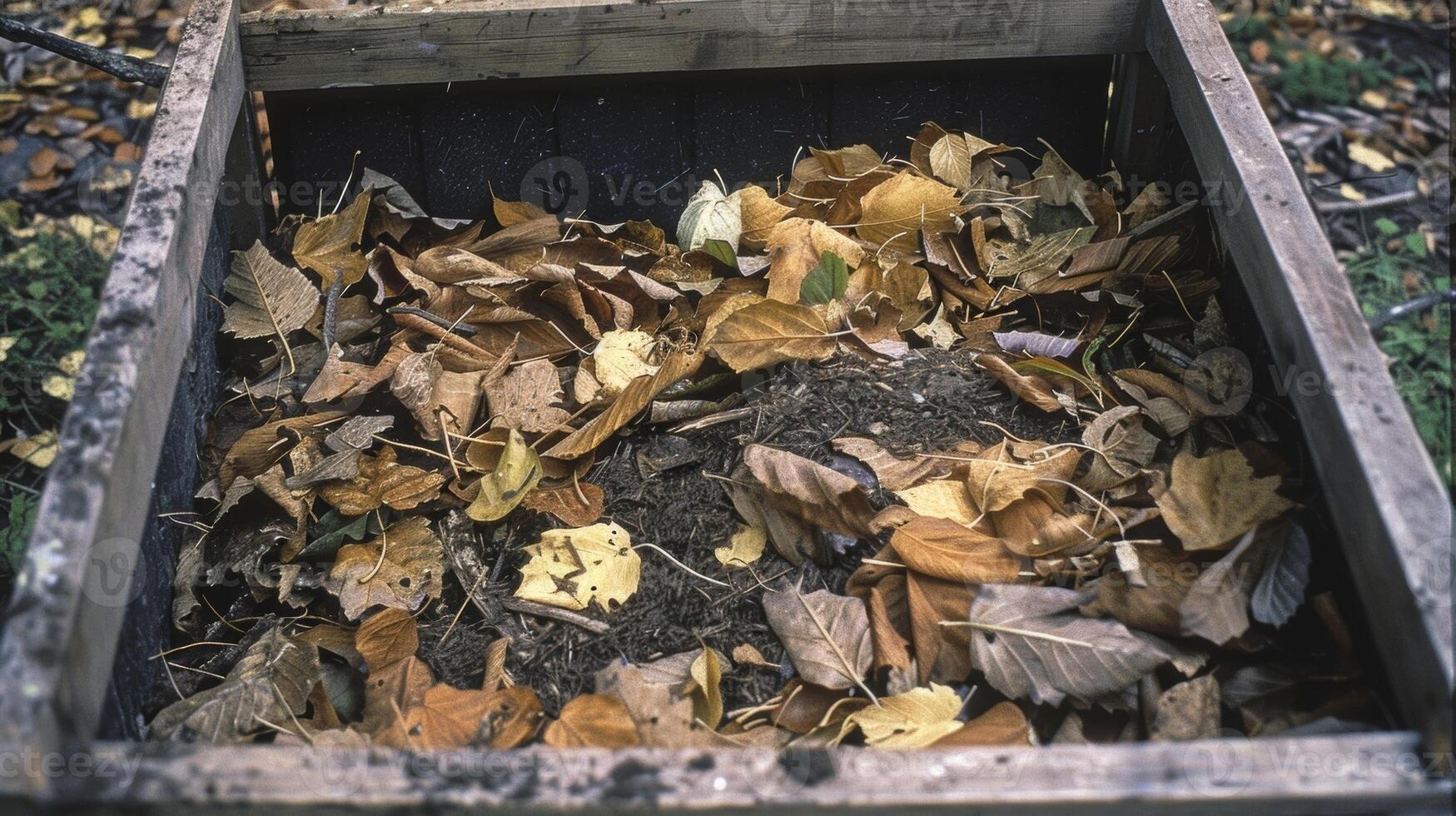 A collection of dried leaves and grass clippings being added to a vermiculture bin providing essential carbon for the worms diet photo