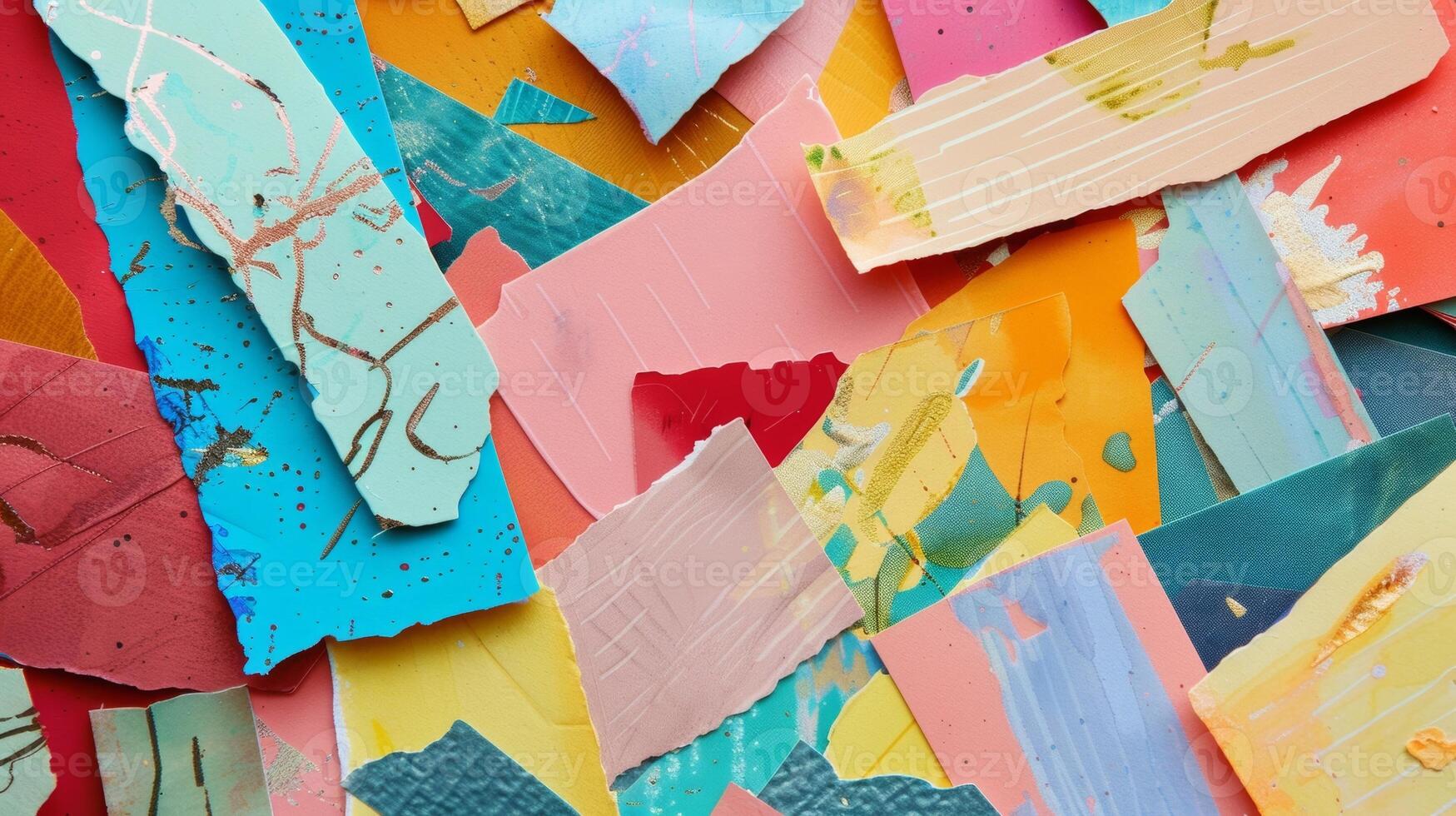 A playful design made from assorted recycled paper scraps creates a cheerful and ecoconscious card photo