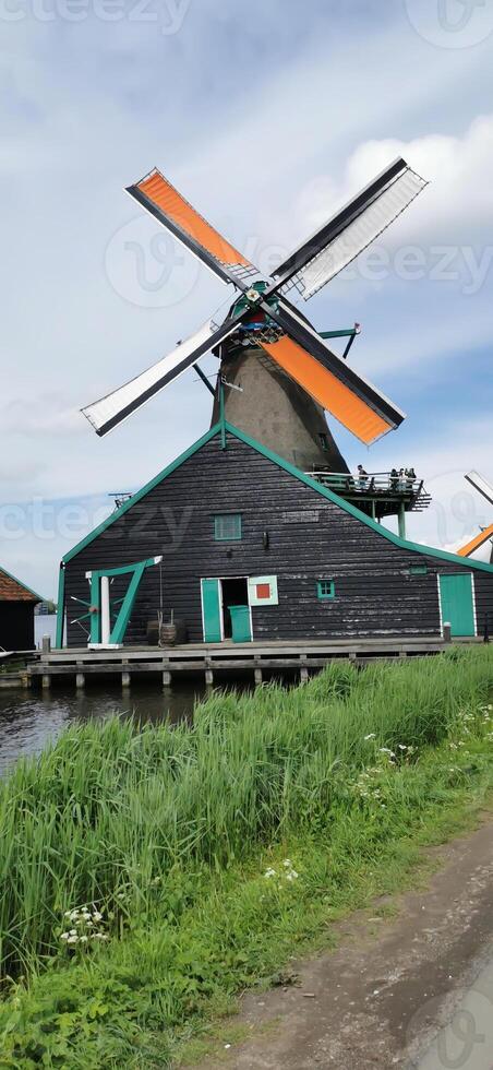 The famous windmills of Zaanse Schans, a village in the Netherlands photo