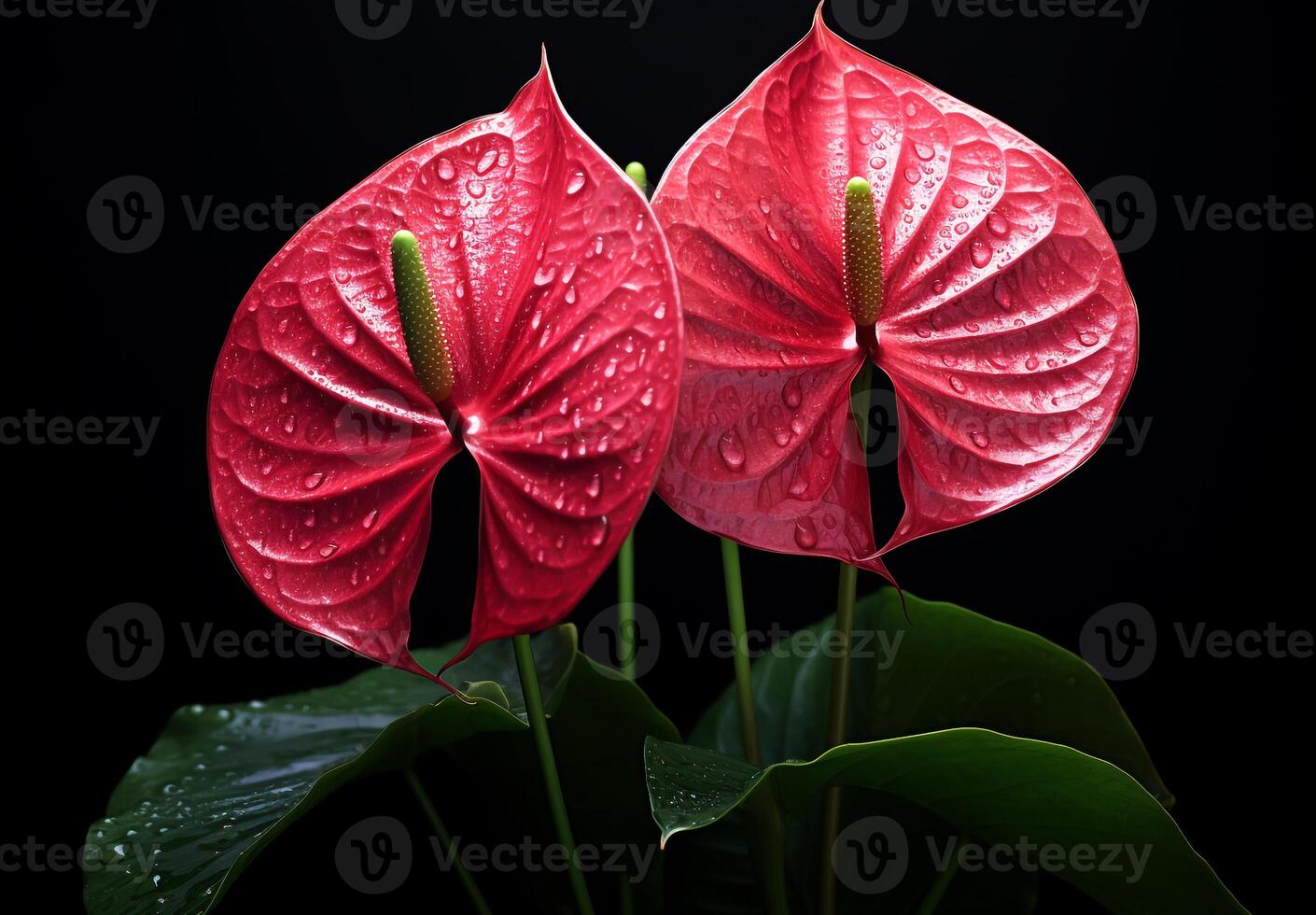 Anthurium isolated on dark background. Spring and tropical flowers photo