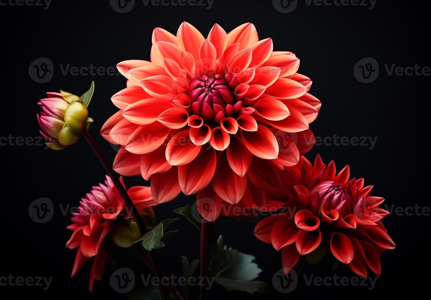 Dahlia isolated on dark background. Spring and wonderful natural flowers photo