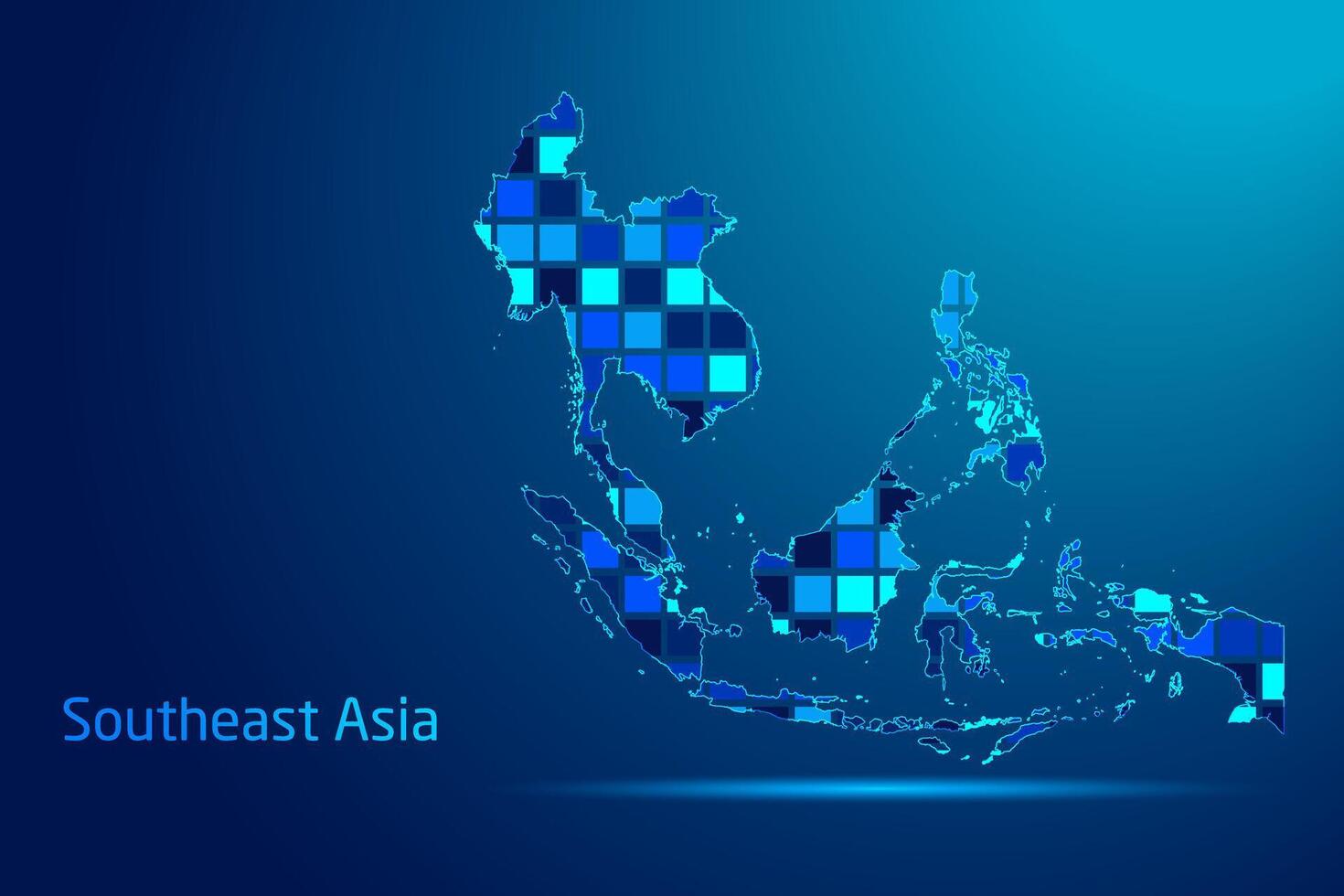 concepts of Southeast Asia Network Digital Technology Graphic illustration. Blue Color. Internet Futuristic Concept Map. vector