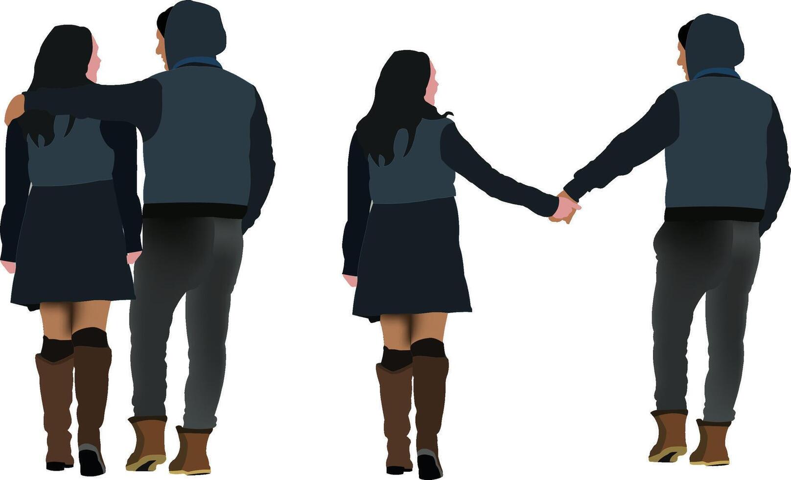 couple of young men embraced and by the hand vector
