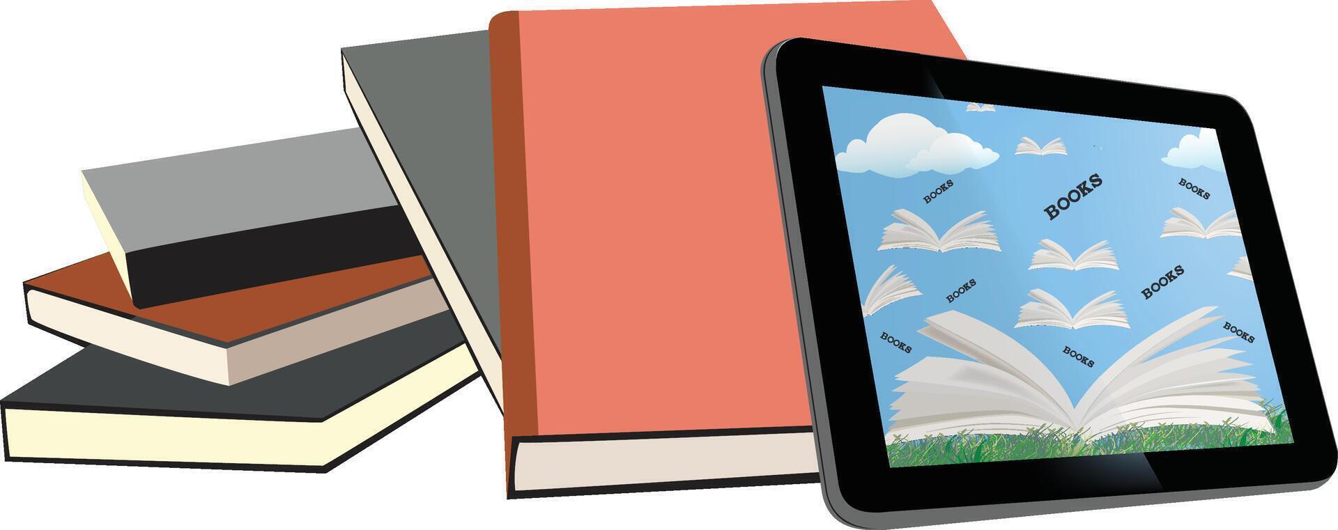 Internet books with open books and novels vector