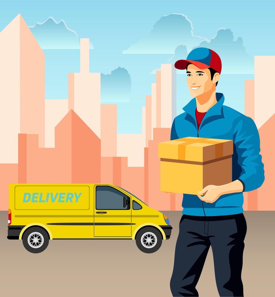 delivery man courier flat stock illustration vector