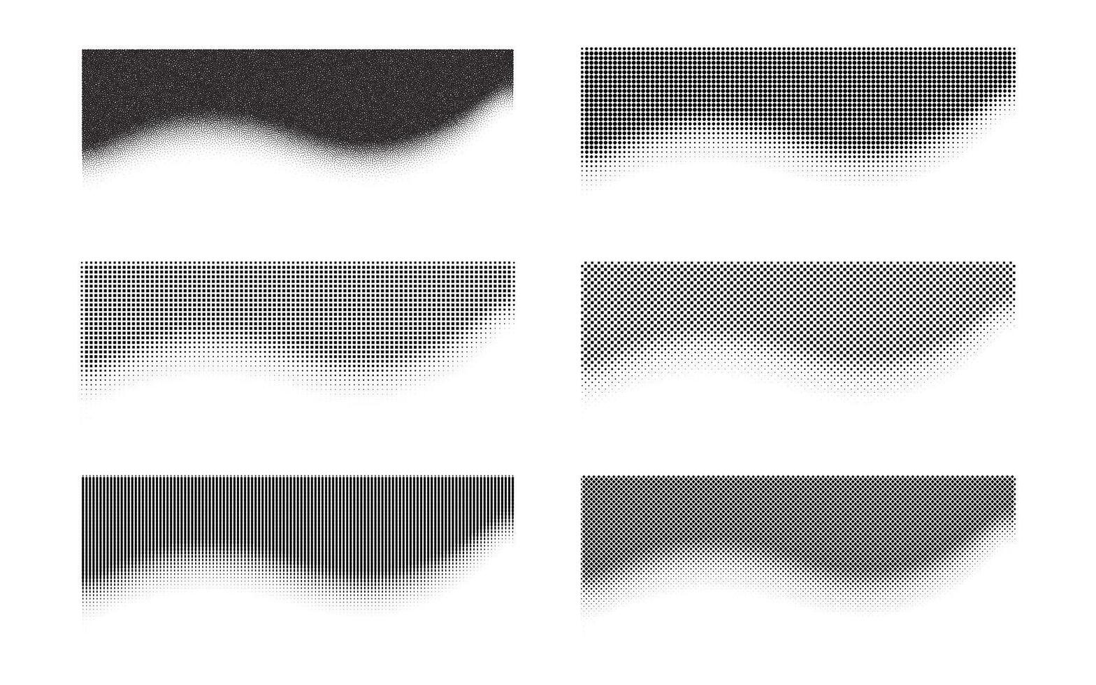 Horizontal banner with different variations of halftone dots. Noise gradient bundle stipple pattern vector