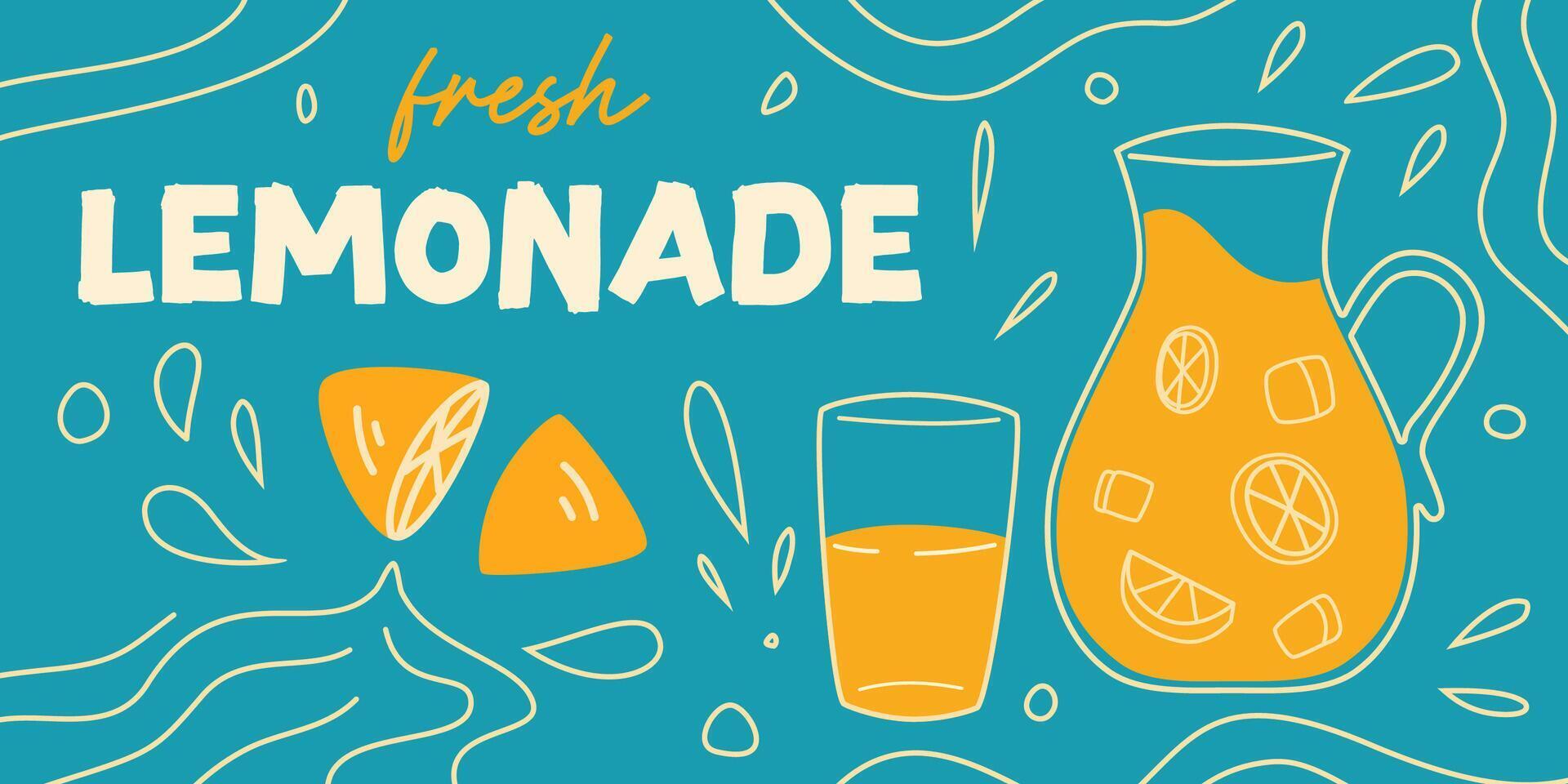 Banner template design of lemonade. Lemon juice horizontal poster. vector
