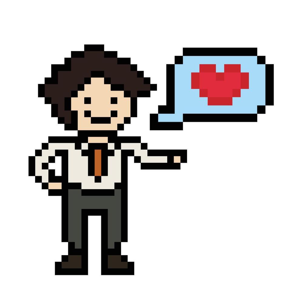 Cute pixel cartoon 8bit character business man businessman smart work life office game for decoration business 8 bit male career smart character game. vector