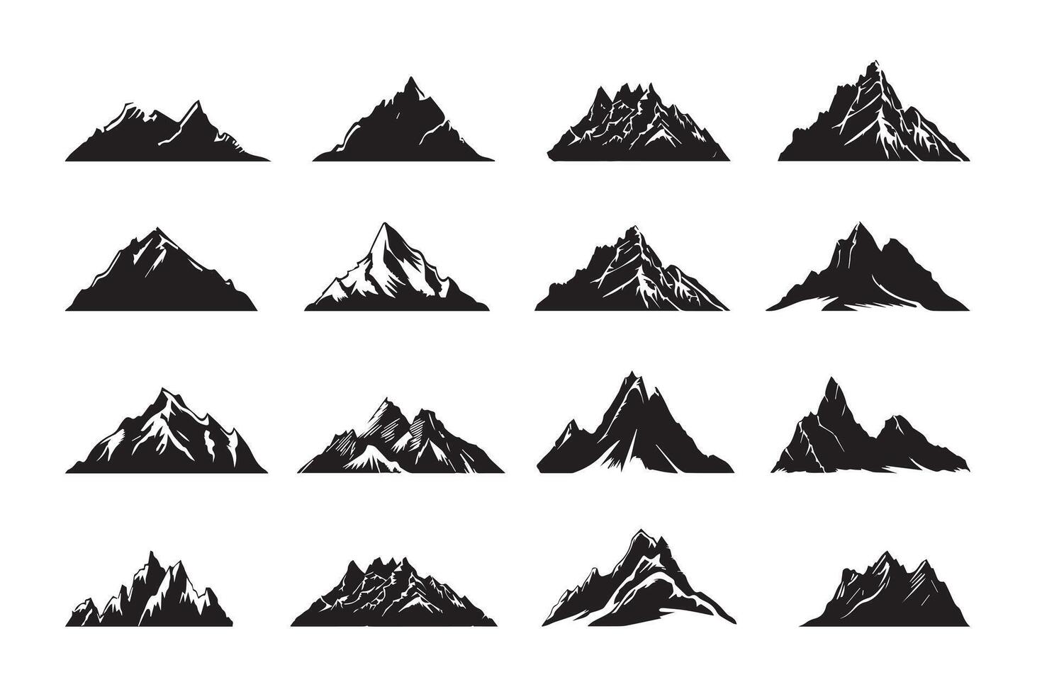 Set of silhouette art of a mountain range vector