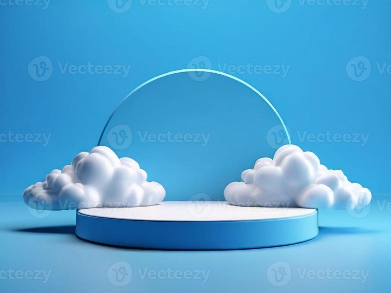 3d simple product podium with clouds on blue background photo