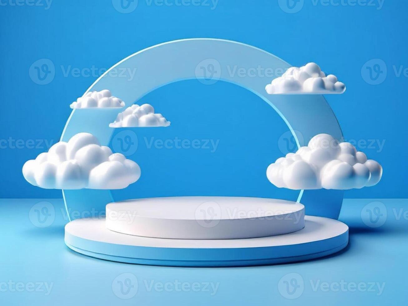 3d simple product podium with clouds on blue background photo