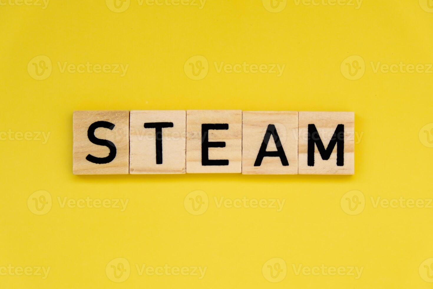 STEAM inscription. Science Technology Engineering Arts Mathematics. Concept of education innovation for student at school and homeschool. Text single word photo