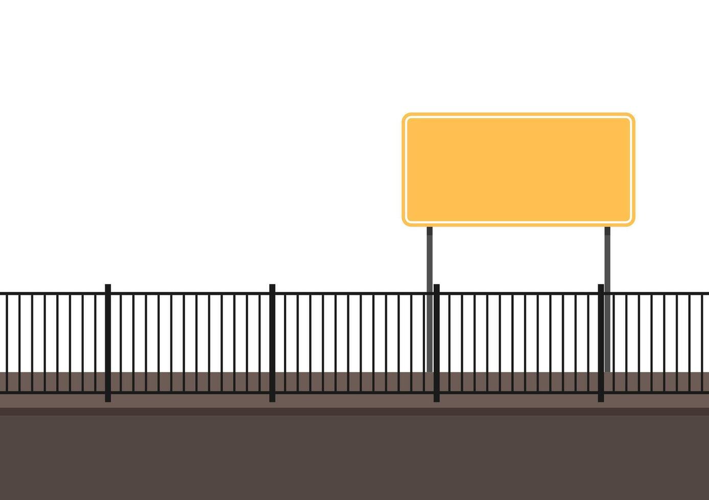 Blank freeway sign isolated on white background. free space for text. Road traffic sign. Blank board with place for text. fence . vector