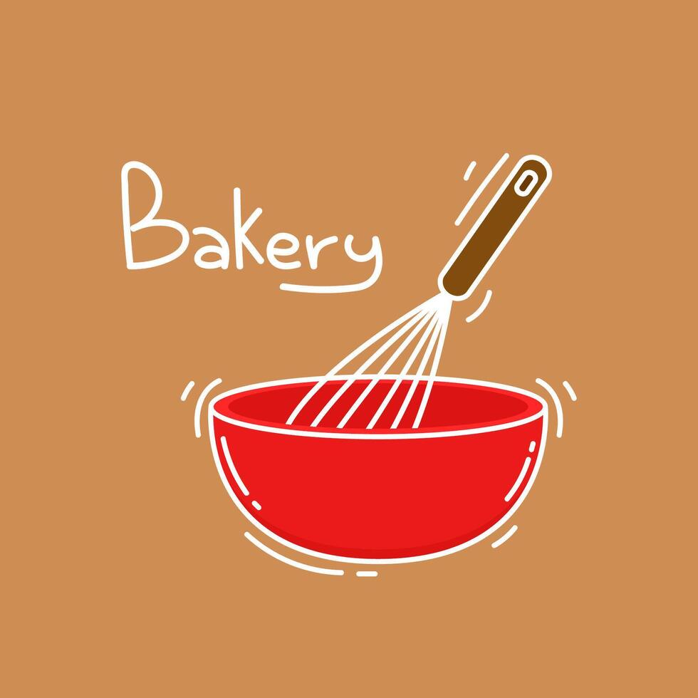 Beater whisk . Sticky flour. Flour stretch. Flour in bowl. Bakery logo design. vector