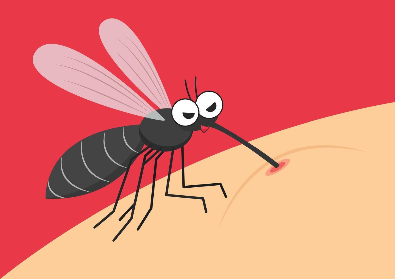 Mosquito cartoon. mosquito on white background. Mosquito on skin body. vector