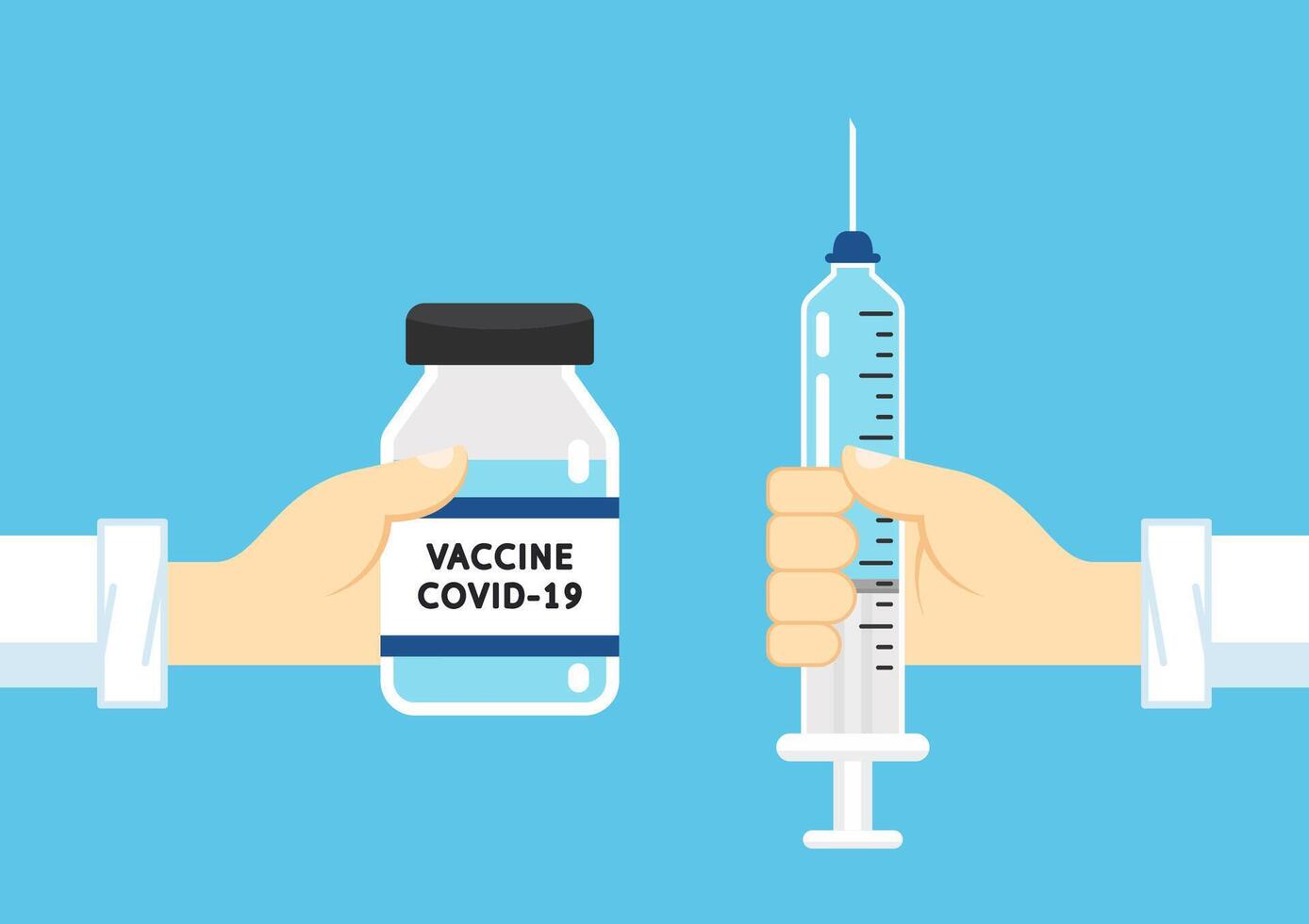 Vaccine Covid-19 . Syringe and Vaccine . Coronavirus swab in test tube . Covid-19 Testing Swab Kit. vector
