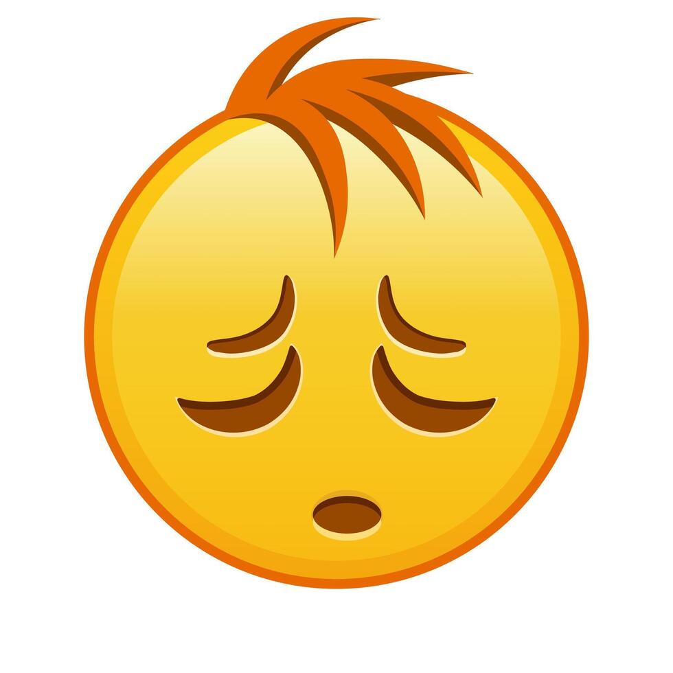 Tired face Large size of yellow emoji smile with hair vector
