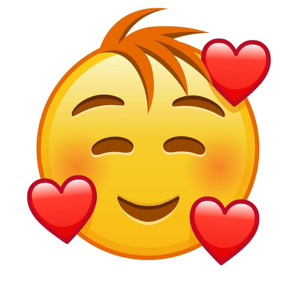 Smiling face with smiling eyes and three hearts Large size of yellow emoji smile with hair vector
