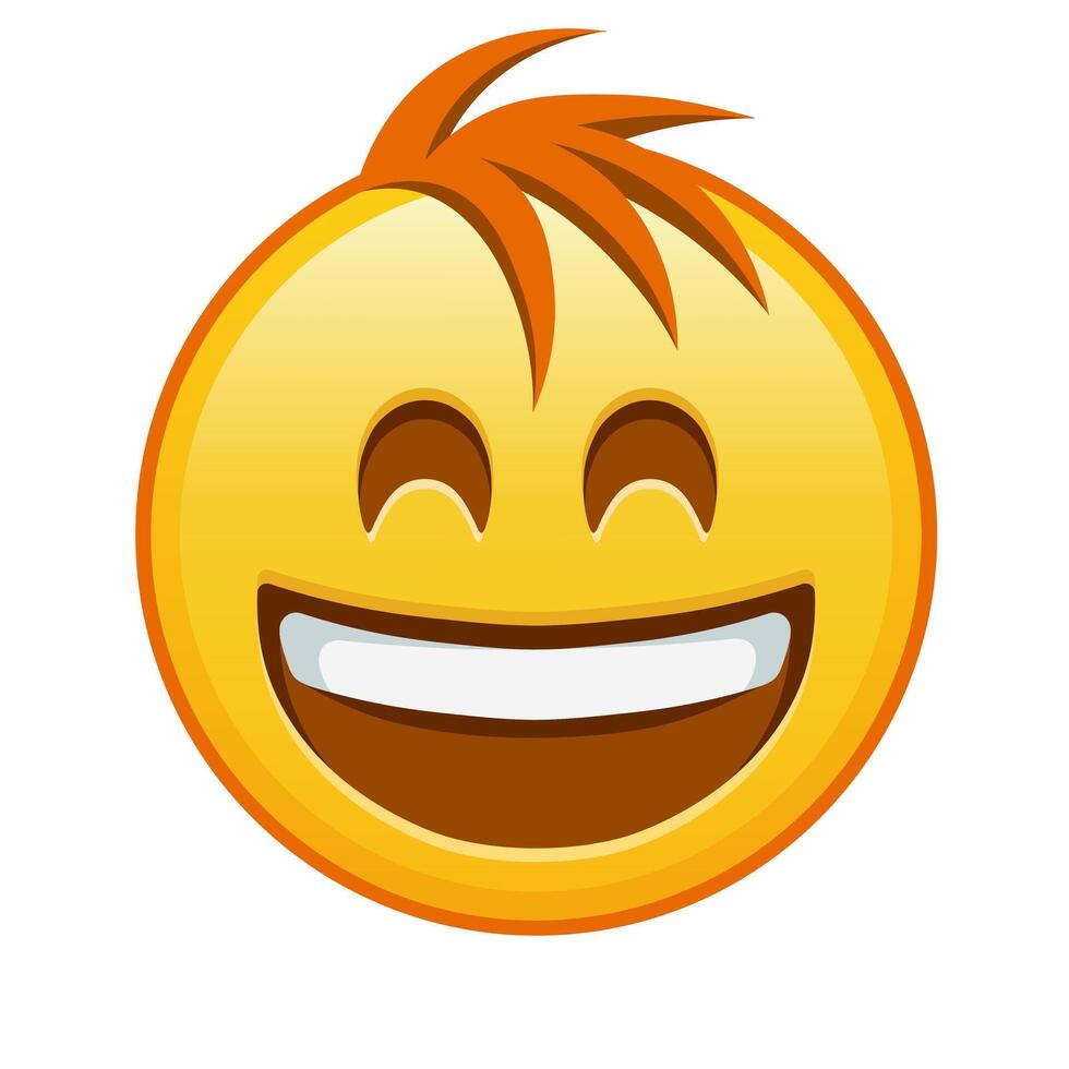 Smiling face with open mouth and laughing eyes Large size of yellow emoji smile with hair vector