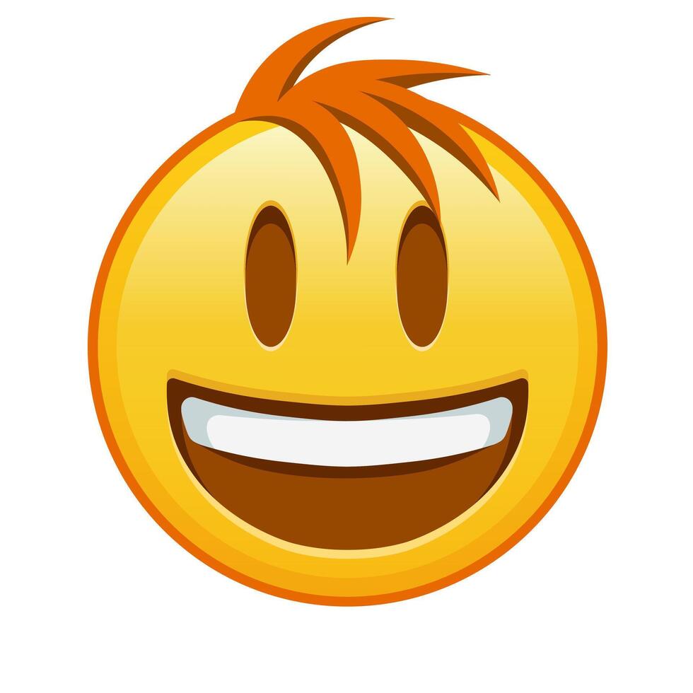 Smiling face with open mouth Large size of yellow emoji smile with hair vector