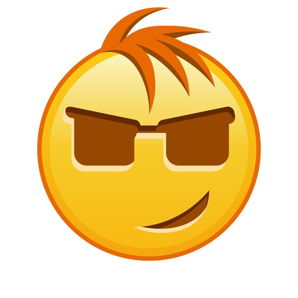 Smiling face in sunglasses Large size of yellow emoji smile with hair vector