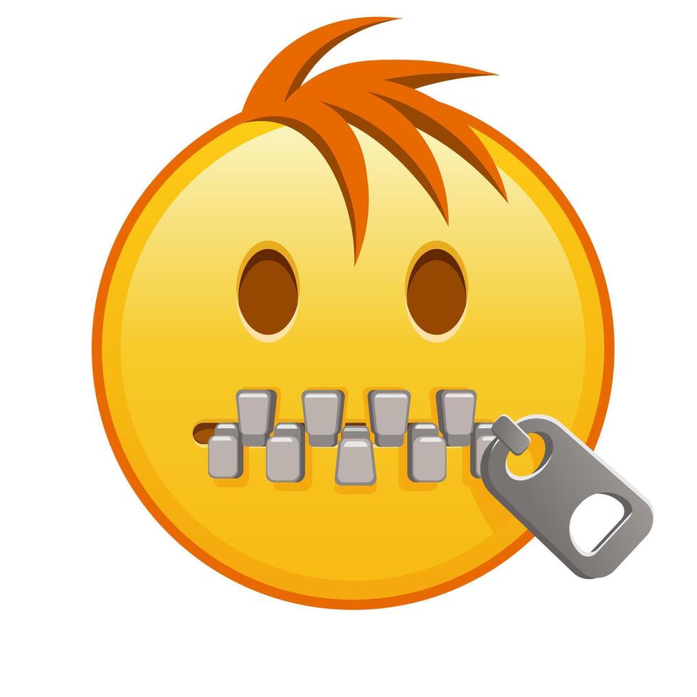 Zipper-Mouth face Large size of yellow emoji smile with hair vector