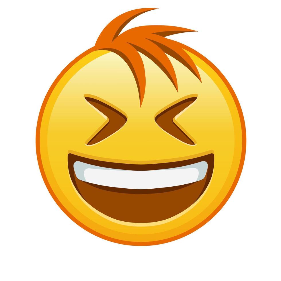 Smiling face with open mouth and tightly closed eyes Large size of yellow emoji smile with hair vector