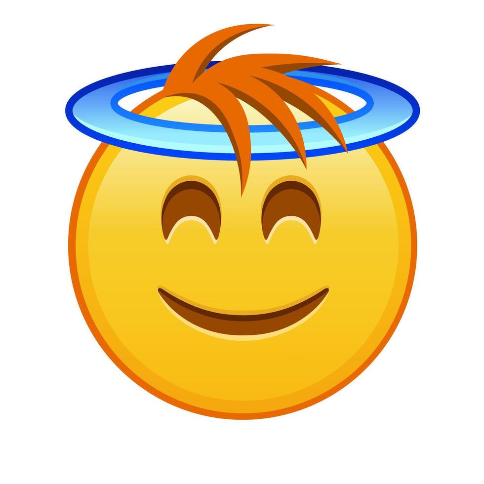 Smiling face with halo above head Large size of yellow emoji smile with hair vector