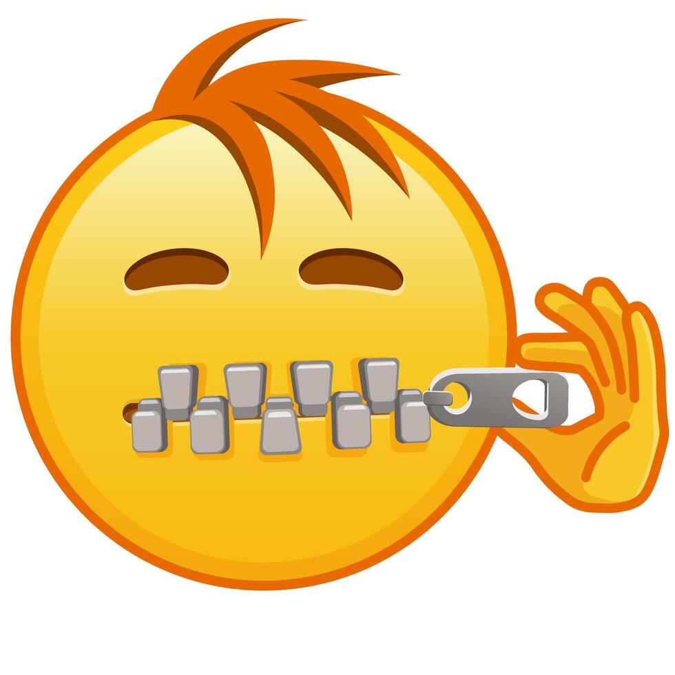 Zipper-Mouth face Large size of yellow emoji smile with hair vector