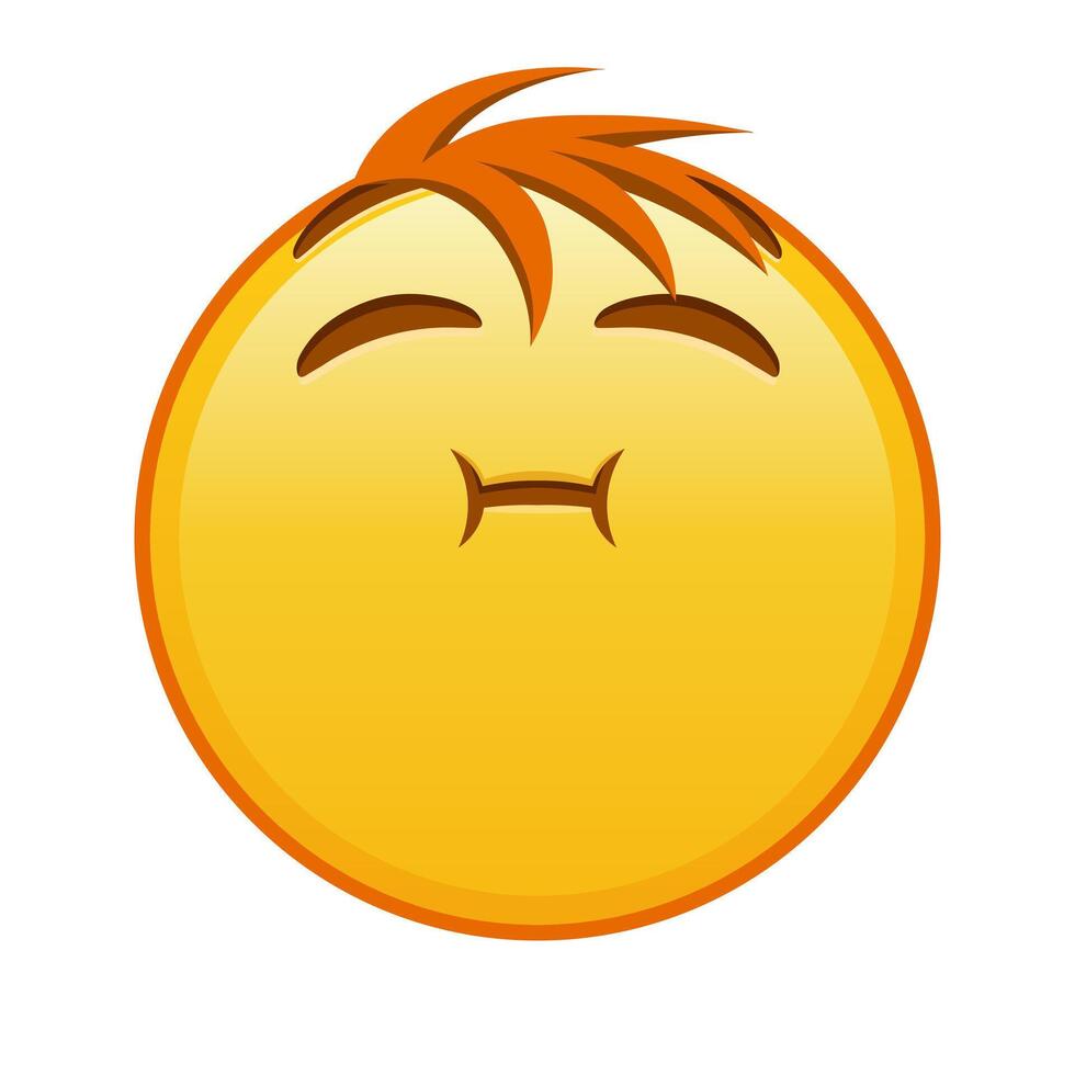 The face is chewing or holding its breath Large size of yellow emoji smile with hair vector