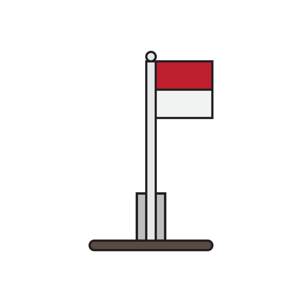 The Indonesian flag icon is flying on an iron pole with a white background vector
